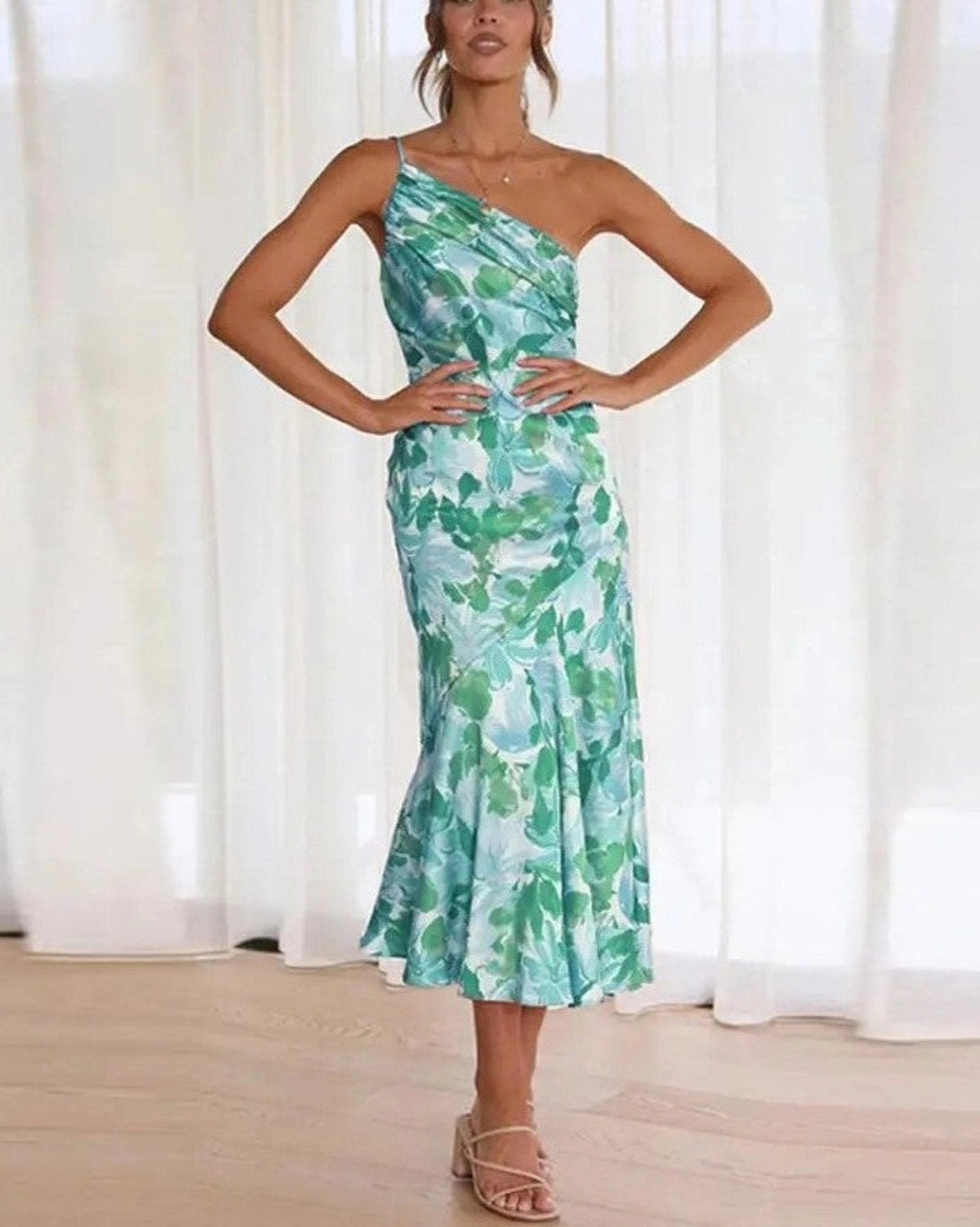 Sienna | Women’s Asymmetric Midi Dress with Floral Print