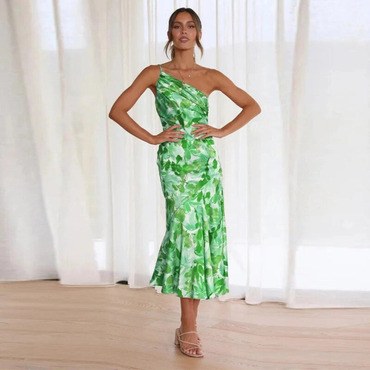 Sienna | Women’s Asymmetric Midi Dress with Floral Print