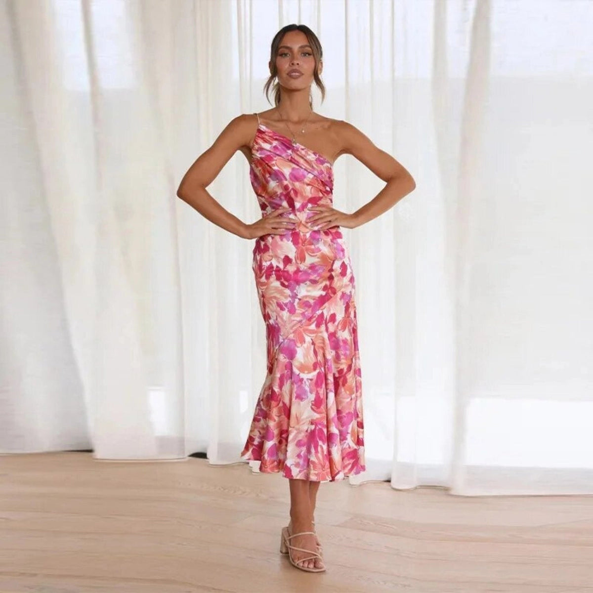Sienna | Women’s Asymmetric Midi Dress with Floral Print