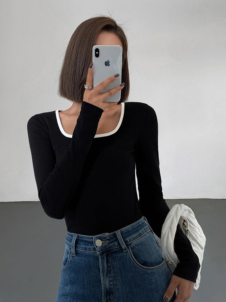 Square Neck Contrast Trim Top