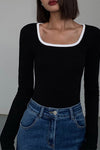 Square Neck Contrast Trim Top