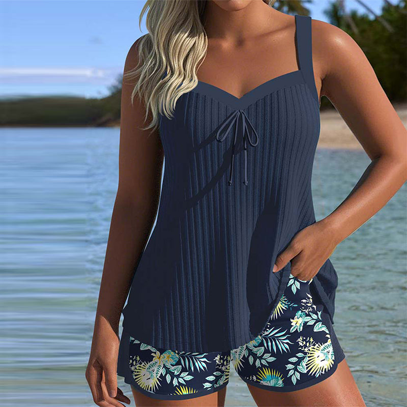 Ivy | Women’s Striped Tankini with Floral Shorts