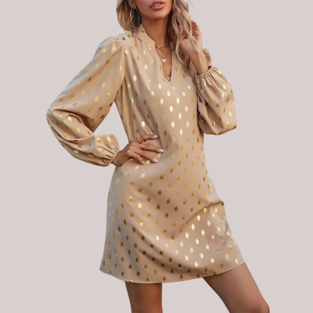 Alyssa | Women’s Mini Dress with Golden Polka Dots