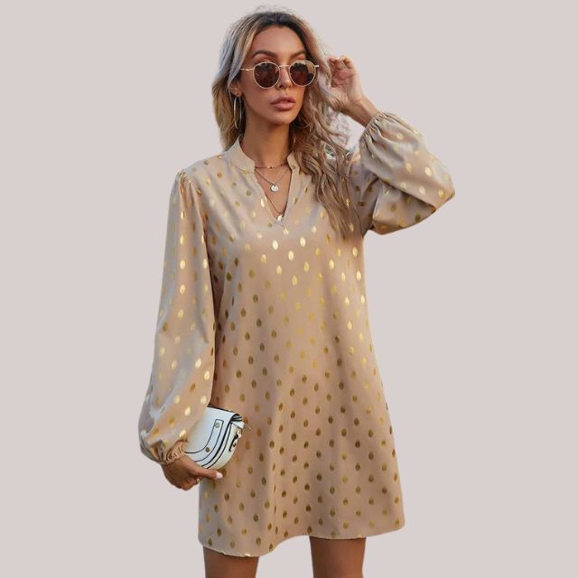 Alyssa | Women’s Mini Dress with Golden Polka Dots