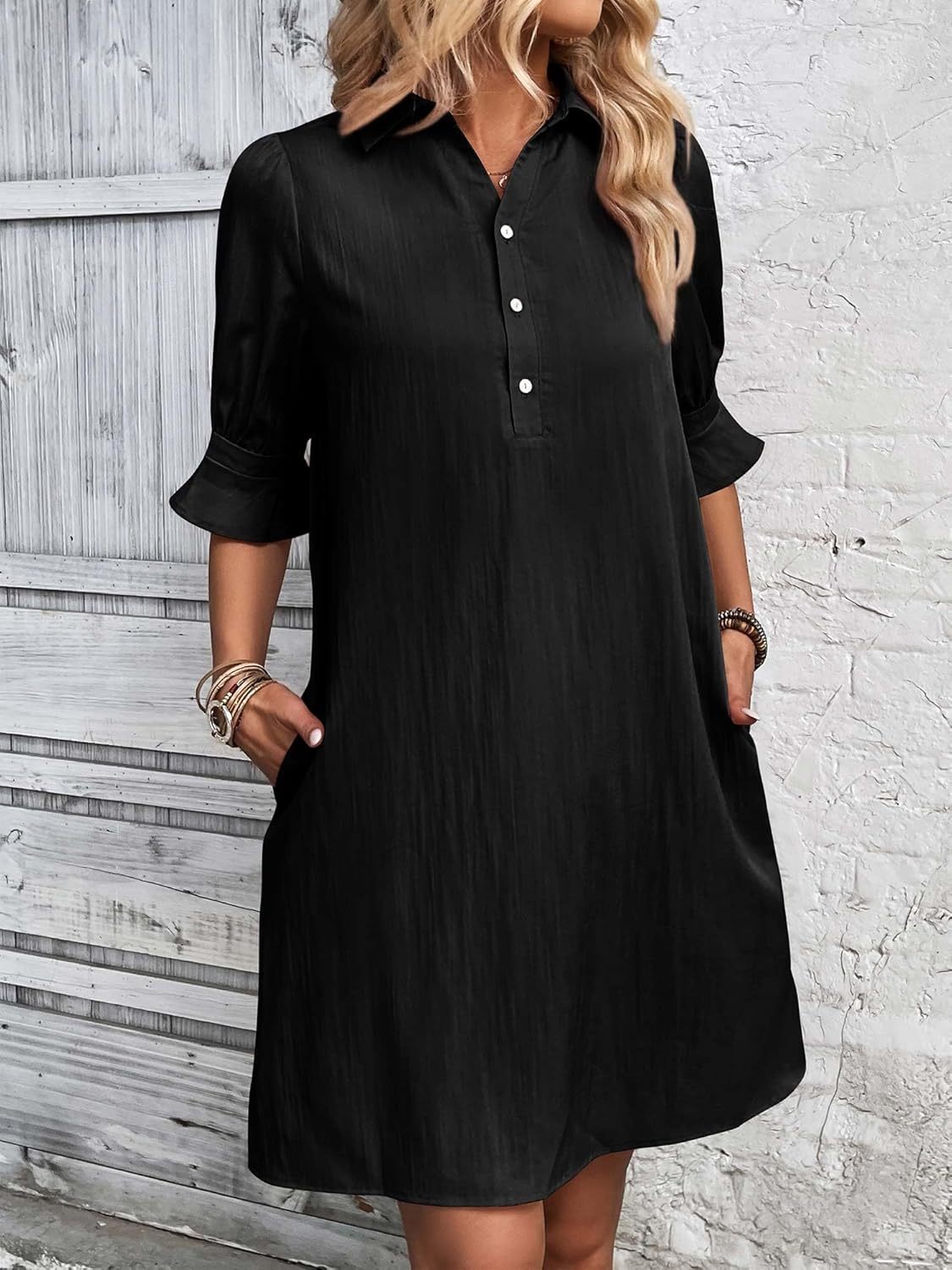 Ember | Women’s Collared Shirt Dress with Ruffle Sleeves