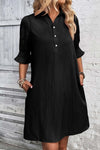 Ember | Women's Collared Ruffle Sleeve Shirt Dress Knee Length
