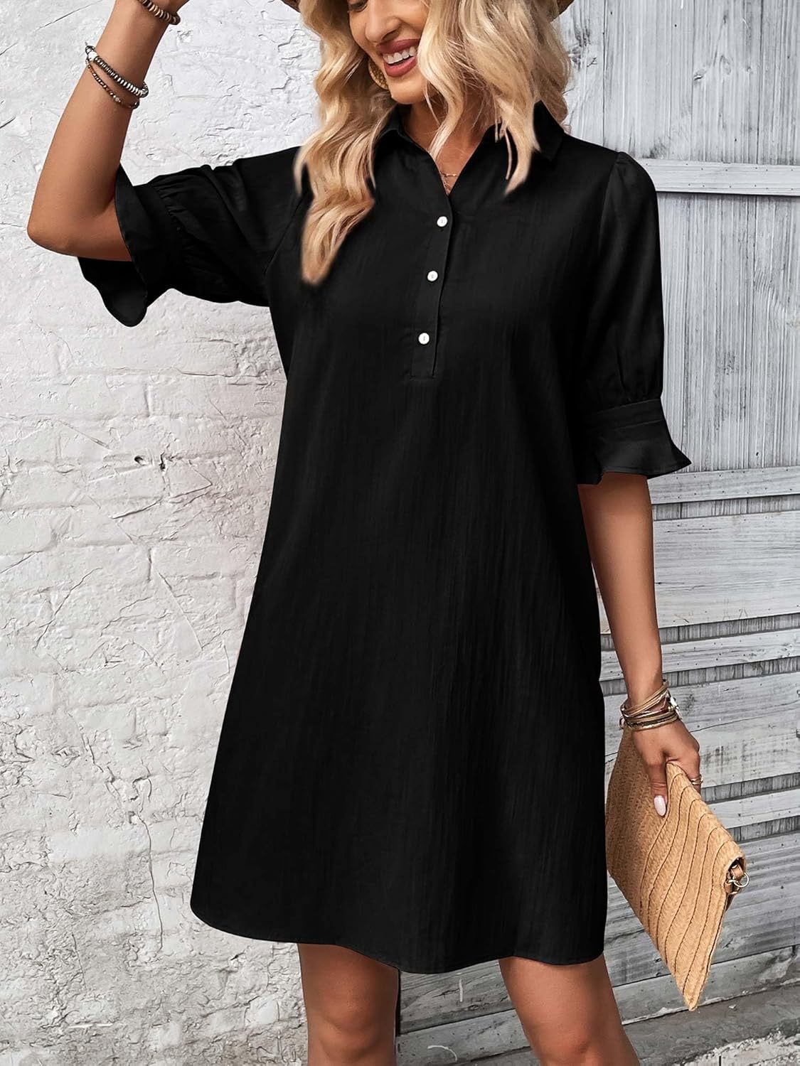 Ember | Women’s Collared Shirt Dress with Ruffle Sleeves
