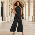 Celeste | Women’s Pleated Halterneck Jumpsuit with Wide-Leg