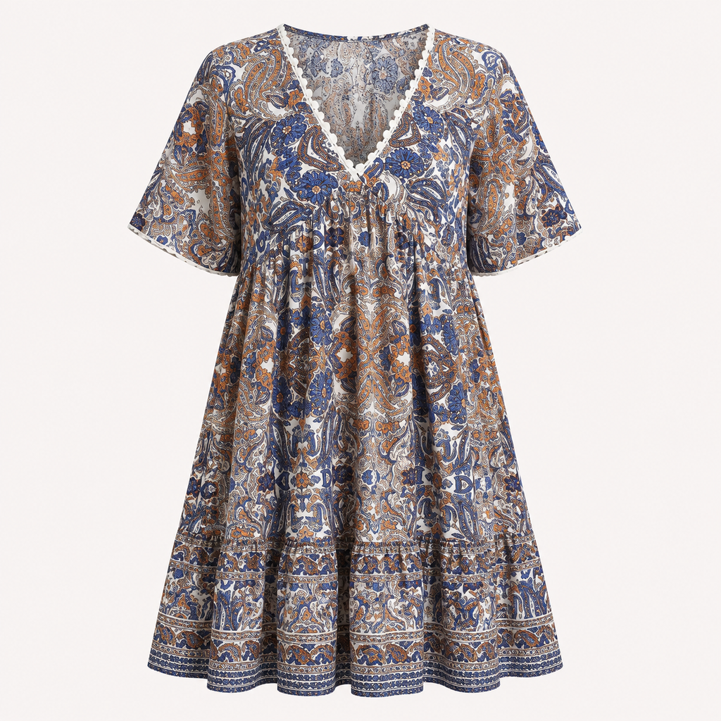 Brooke Flemming | V-Neck Flared Sleeve Paisley Mini Dress For Women