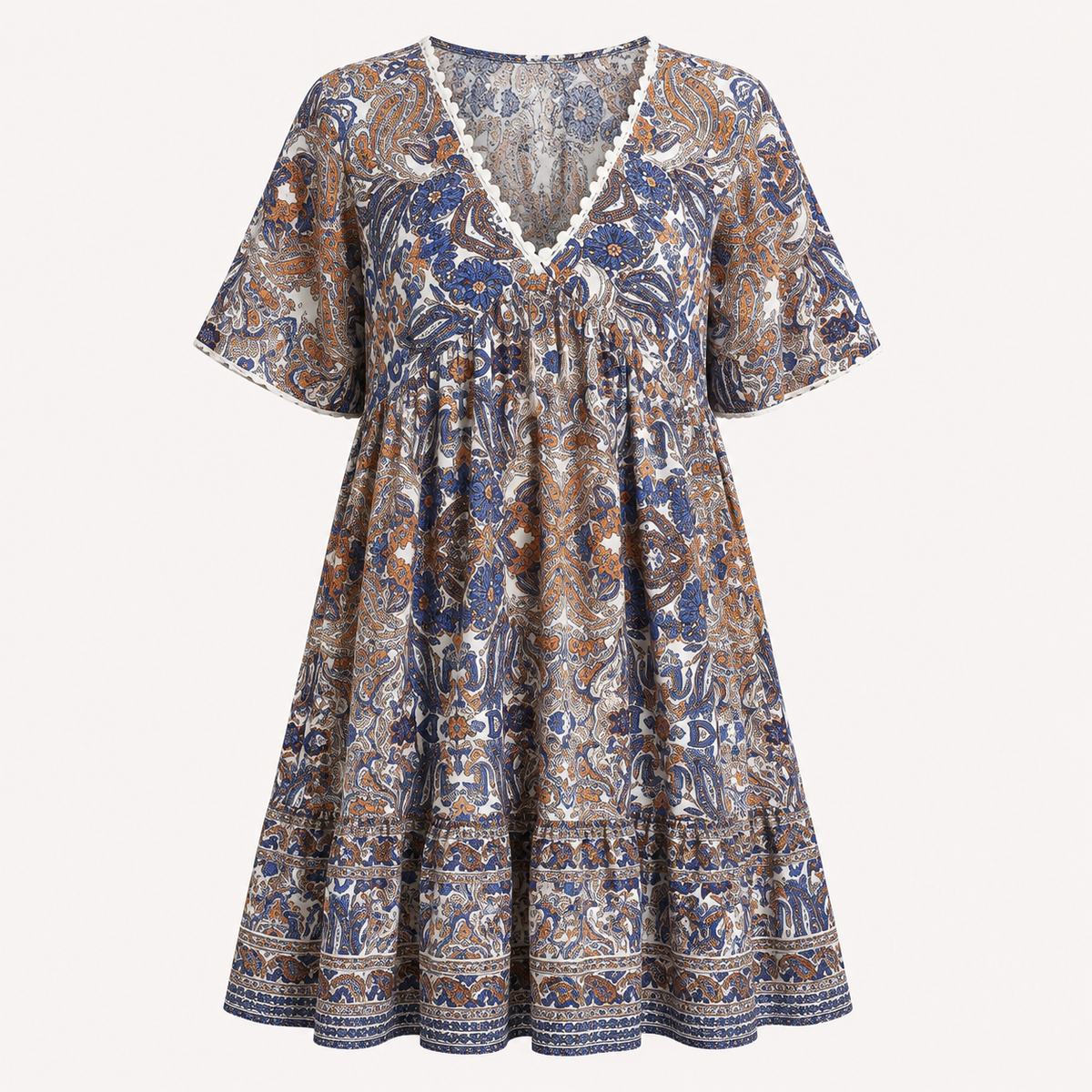 Brooke Flemming | V-Neck Flared Sleeve Paisley Mini Dress For Women