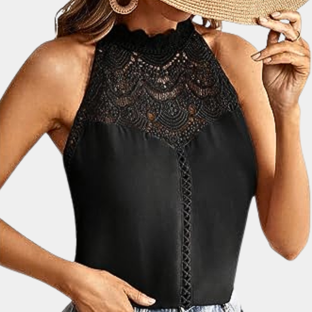 Lara | Women’s Halter Neck Top with Lace Yoke