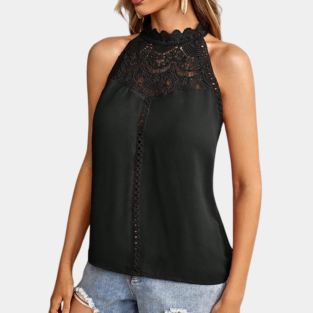 Lara | Women’s Halter Neck Top with Lace Yoke