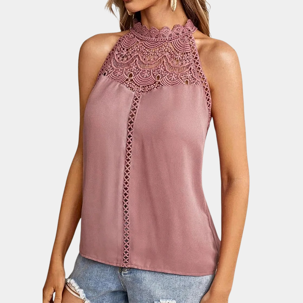 Lara | Women’s Halter Neck Top with Lace Yoke
