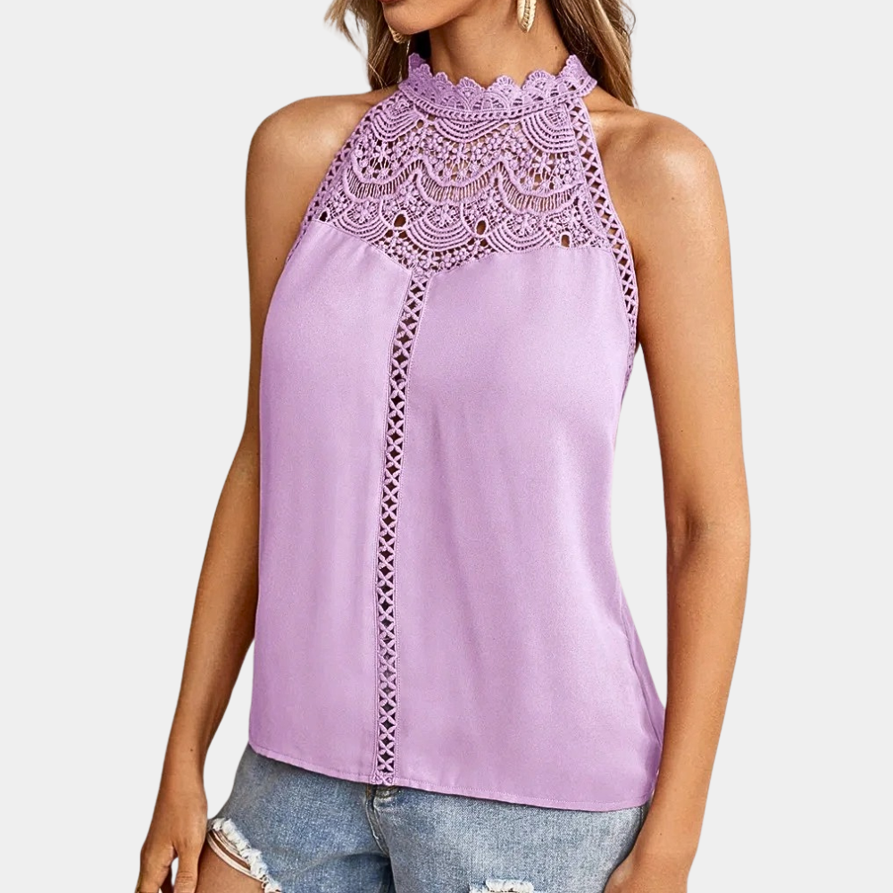 Lara | Women’s Halter Neck Top with Lace Yoke