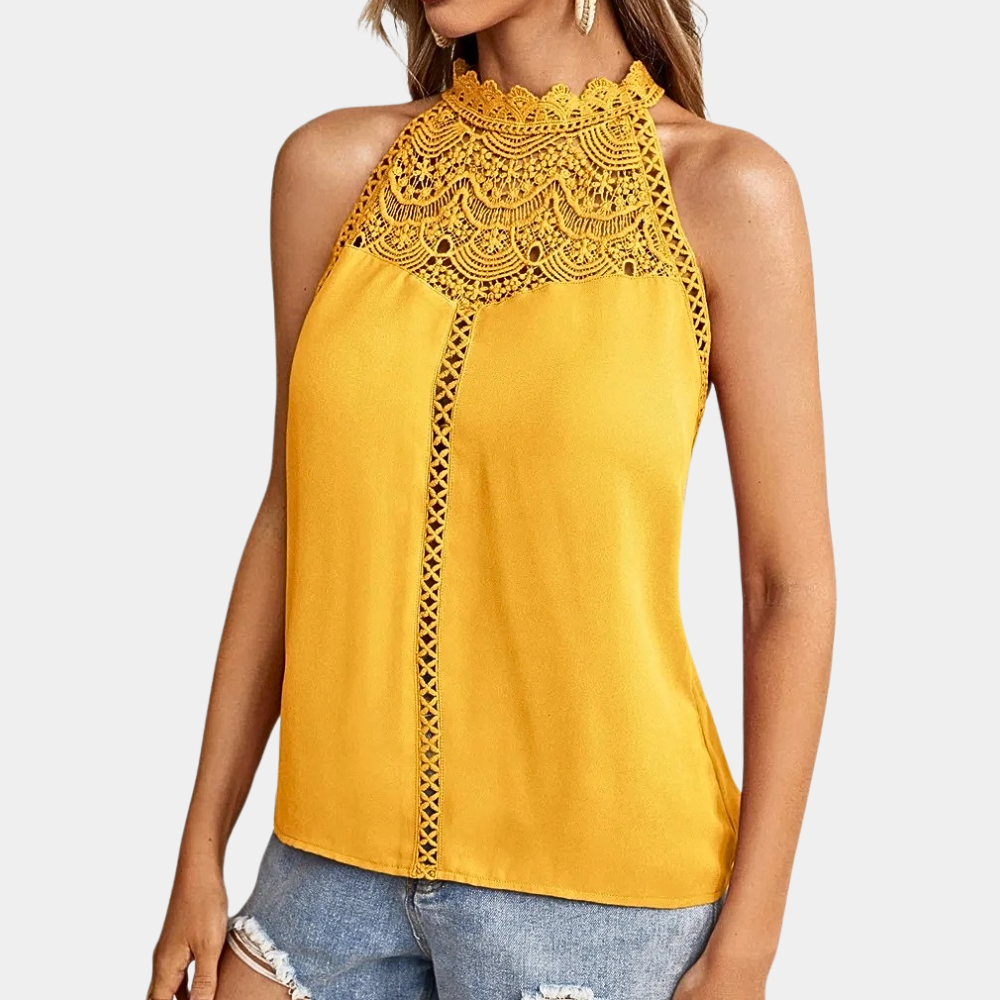 Lara | Women’s Halter Neck Top with Lace Yoke