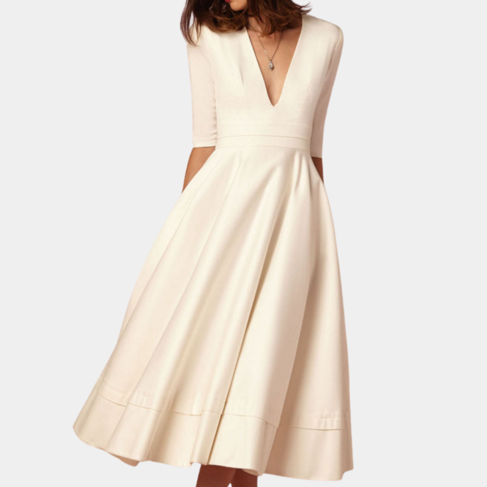Nora | Women’s Classic Midi A-Line Dress with Waist
