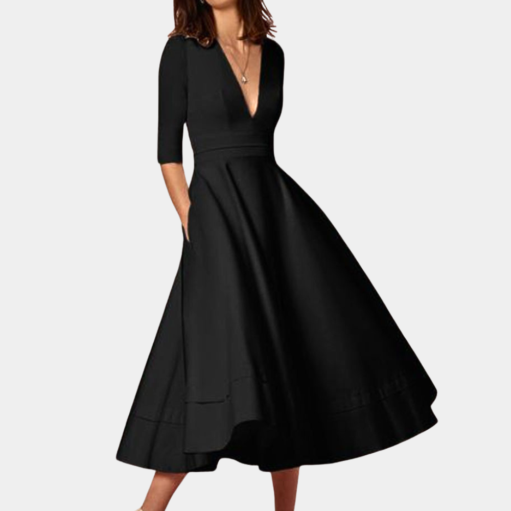 Nora | Women’s Classic Midi A-Line Dress with Waist