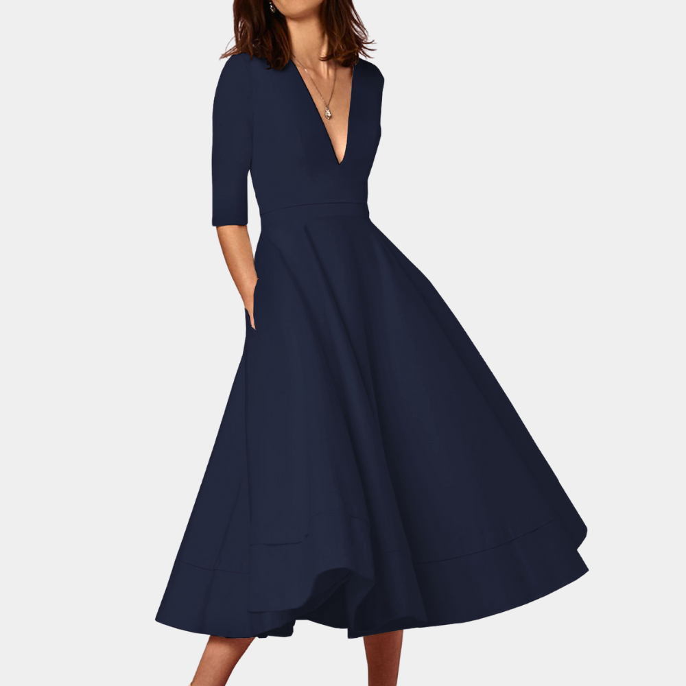 Nora | Women’s Classic Midi A-Line Dress with Waist