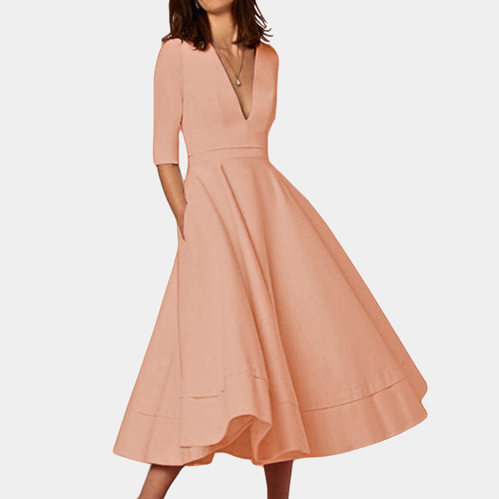 Nora | Women’s Classic Midi A-Line Dress with Waist