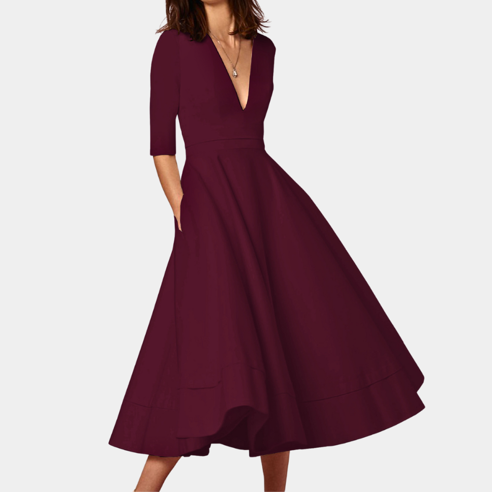 Nora | Women’s Classic Midi A-Line Dress with Waist