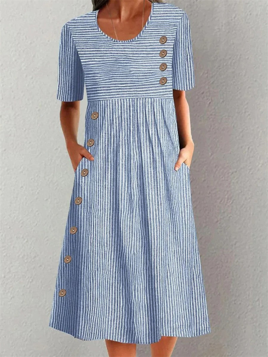 Linda | Women’s Button Detail A-Line Dress with Buttons