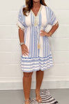 Gail | Women's Boho Print Midi Dress V-Neck Short Sleeve Tiered Summer Dress