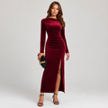 Charlotte Kelly | Velvet Slit Formal Maxi Dress For Women