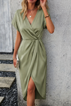 Audrey | Women's Wrap Midi Dress Short Sleeve Belted Summer Dress