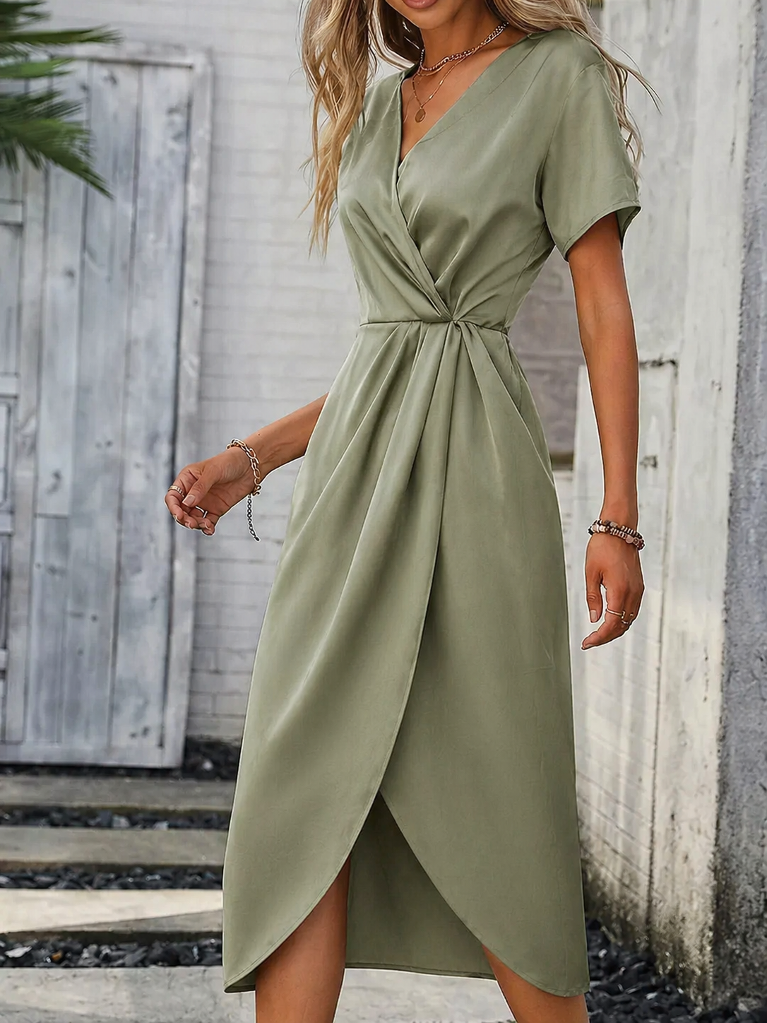 Audrey | Women’s Wrap Midi Dress with Self-Tie Belt