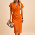 Celine | Women’s V-Neck Midi Dress with Front Slit