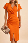 Celine™ | Women's V-Neck Midi Dress with Front Slit