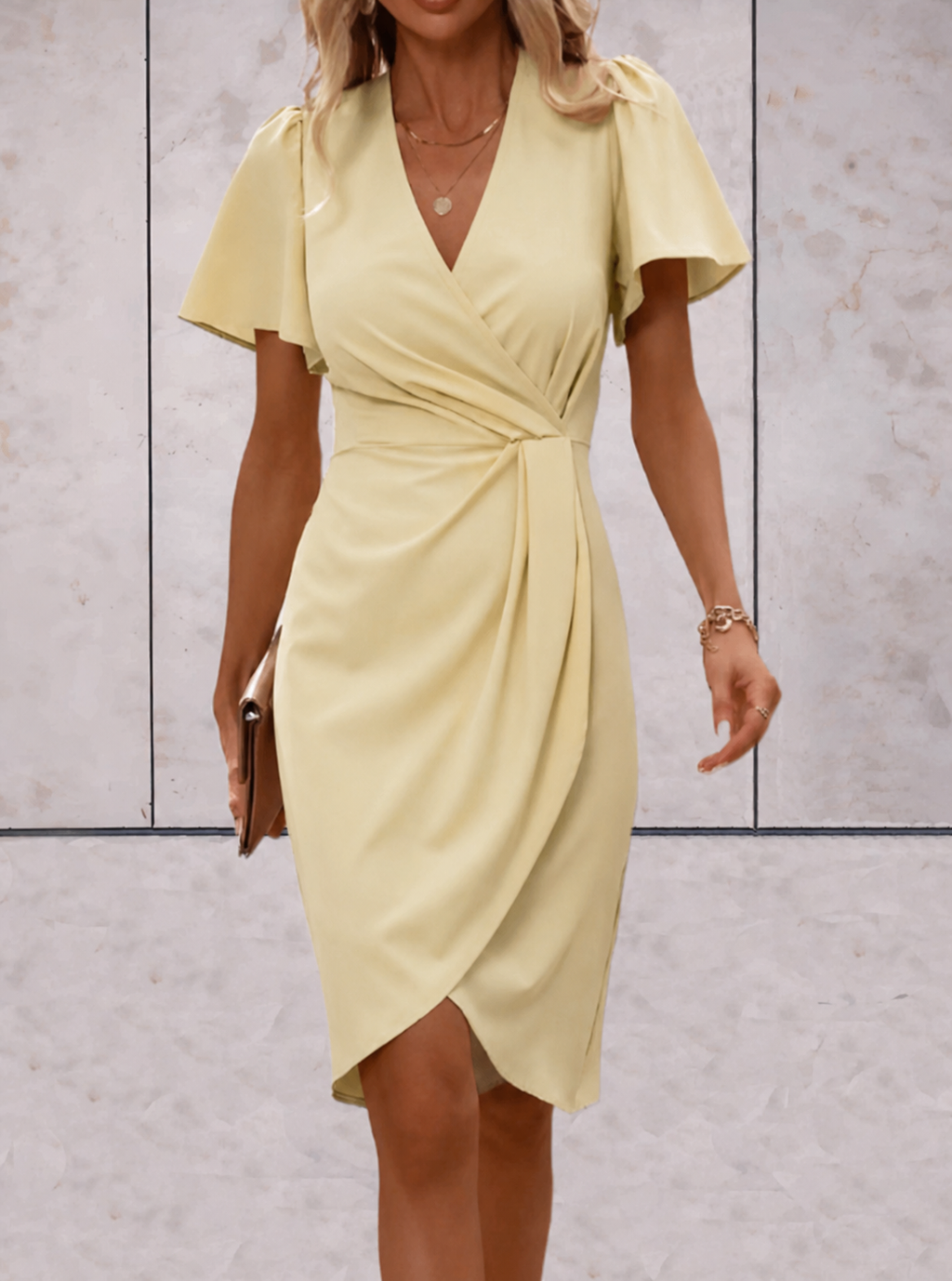 Evelina | Women’s Wrap Dress with V-Neck Flutter Sleeves
