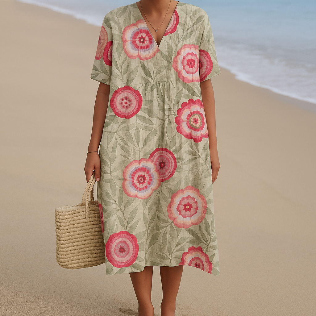 Kaitlyn | Women’s Leaf Mandala Floral Dress with V-Neck