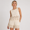 Amelia Rafferty | Eyelet Scallop Crop Tank & Shorts Set For Women — Butter Yellow