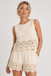 Amelia Rafferty | Eyelet Scallop Crop Tank & Shorts Set For Women — Butter Yellow