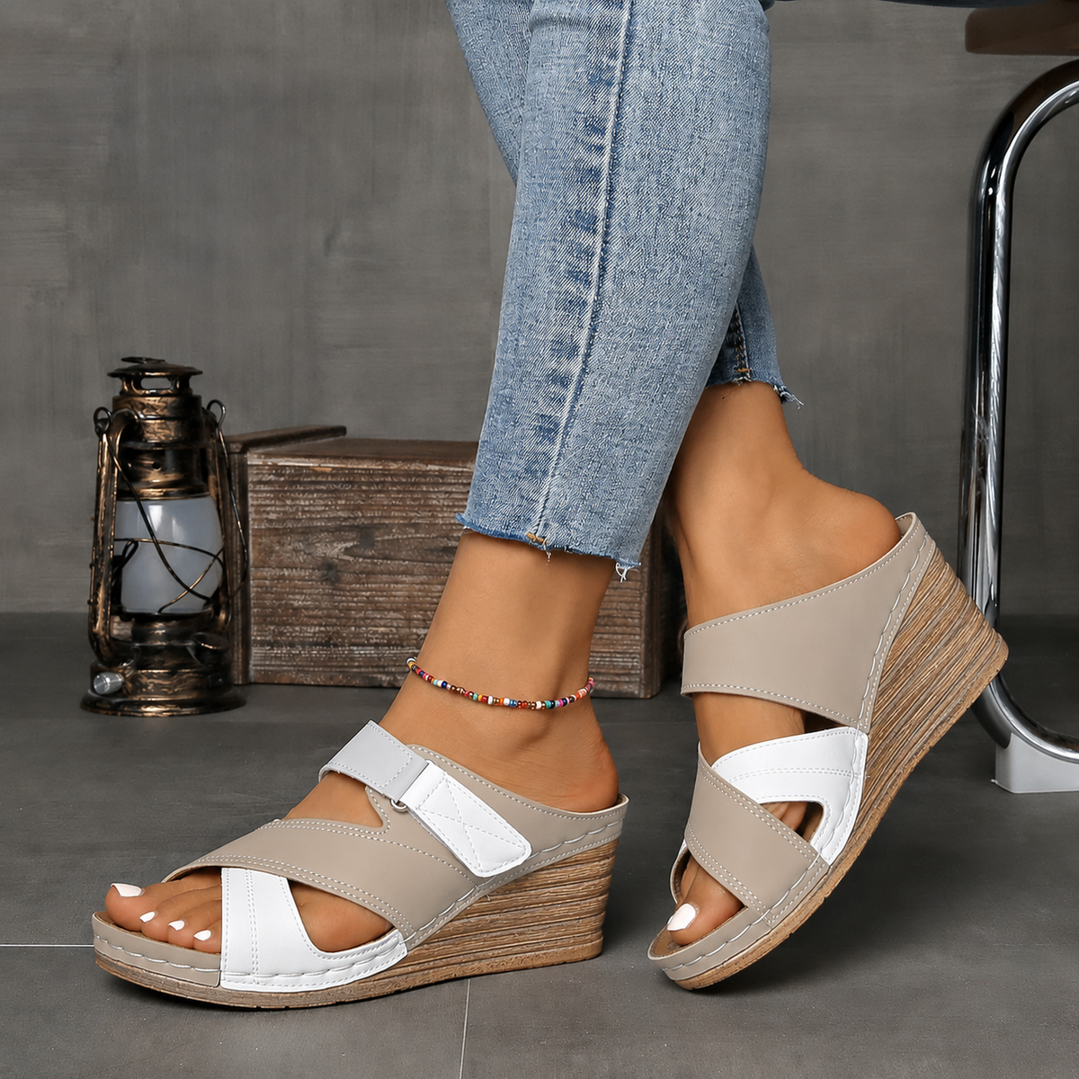 Marina | Women’s Colourblock Wedge Slides with Cushioned Sole