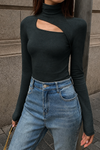 Nova | Women's Cut Out Turtleneck Long Sleeve Slim Fit Top