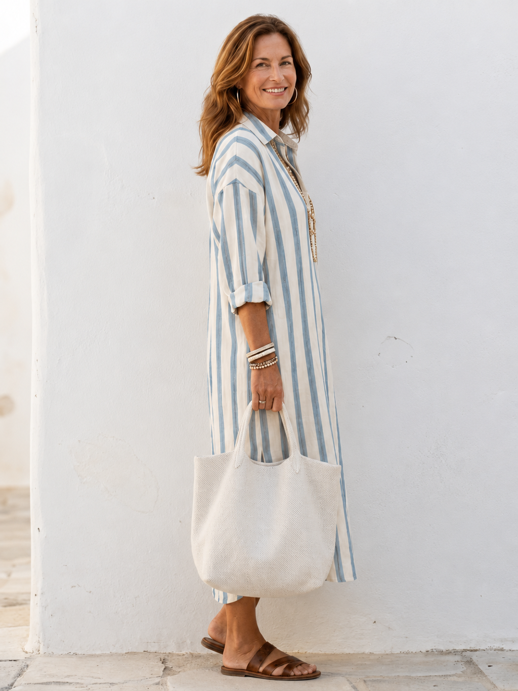 Imara | Women’s Striped Midi Dress with Relaxed Fit