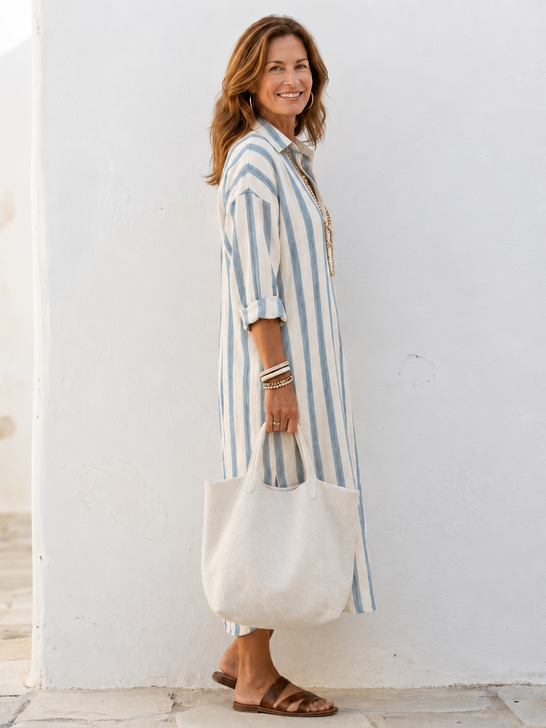 Imara | Women’s Striped Midi Dress with Relaxed Fit