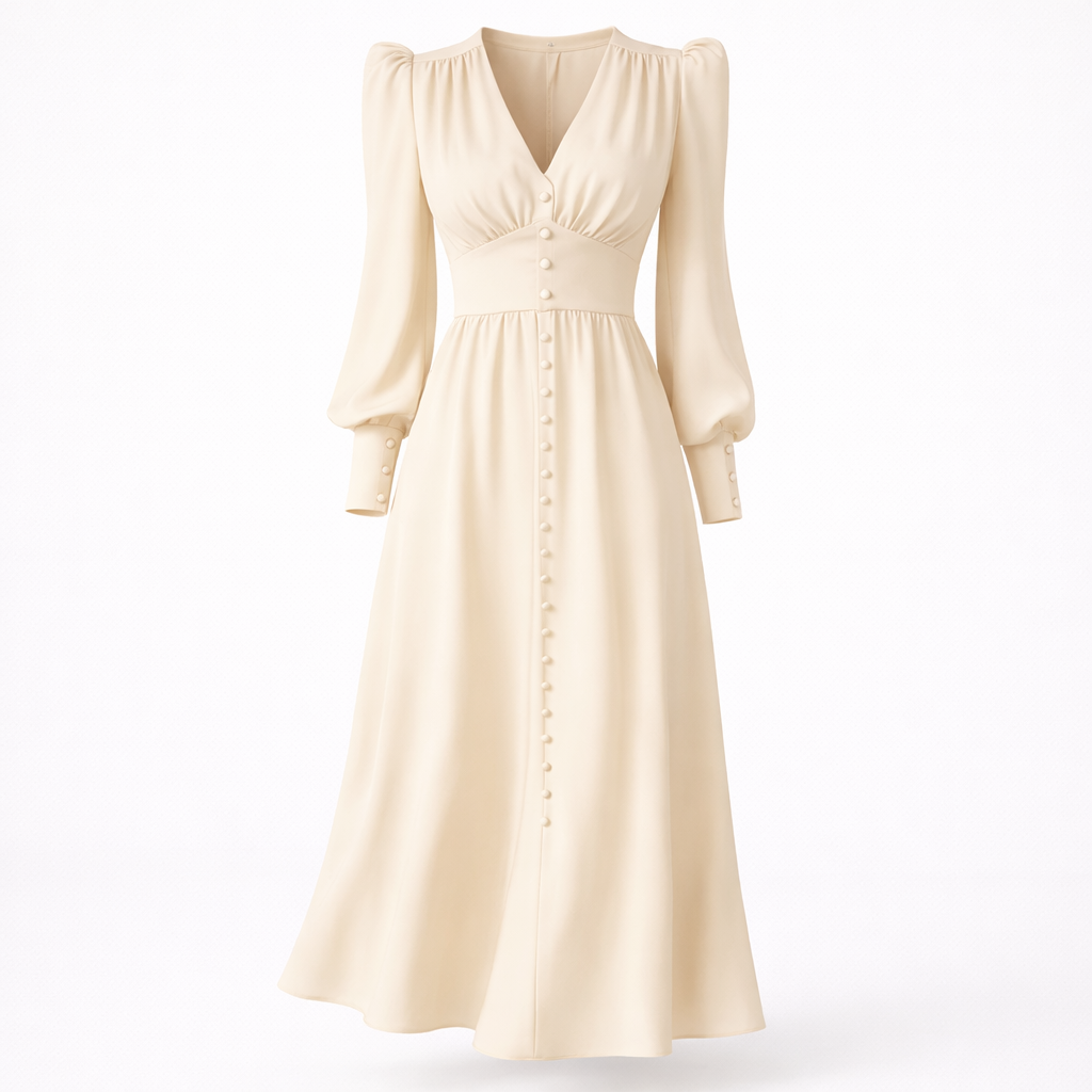 Sienna Calloway | Satin Button-Down V-Neck Midi Dress For Women