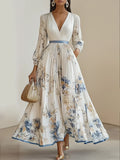Halston | Women’s V-Neck Maxi Dress with Puff Sleeves
