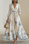 Halston | Elegant V-Neck Puff Sleeves Maxi Dress
