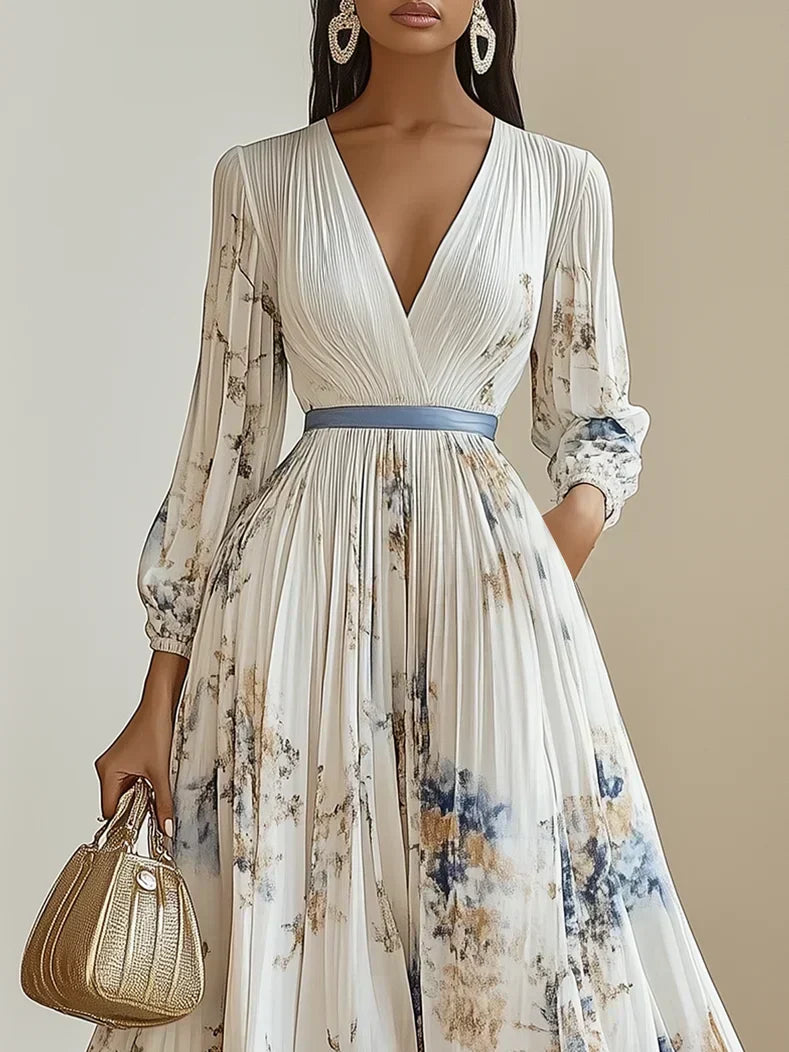 Halston | Women’s V-Neck Maxi Dress with Puff Sleeves