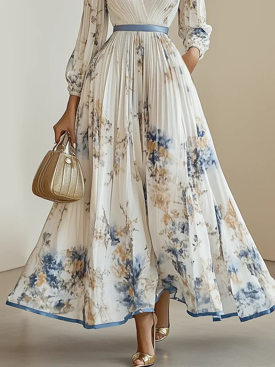 Halston | Women’s V-Neck Maxi Dress with Puff Sleeves