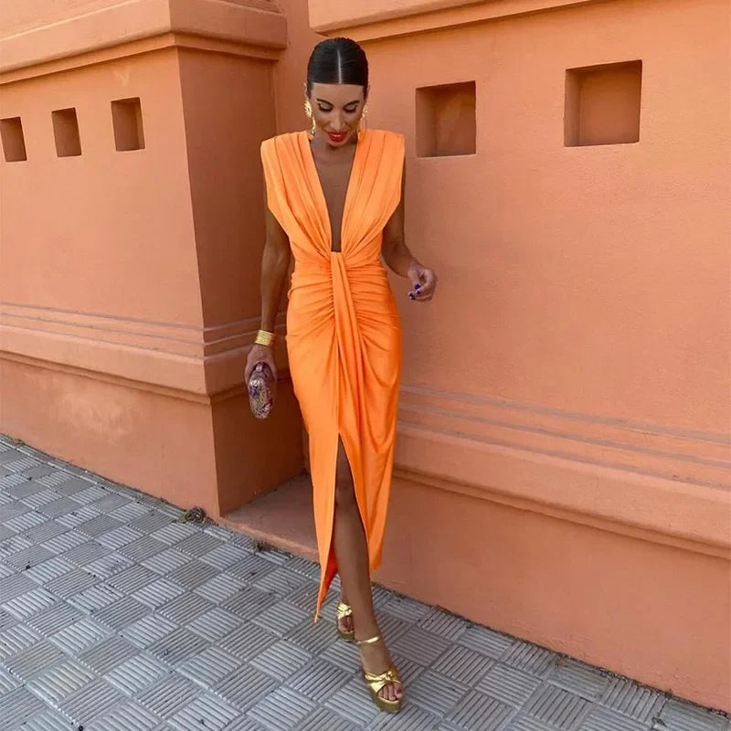Elegant Pleated Maxi Dress - Flowing Style