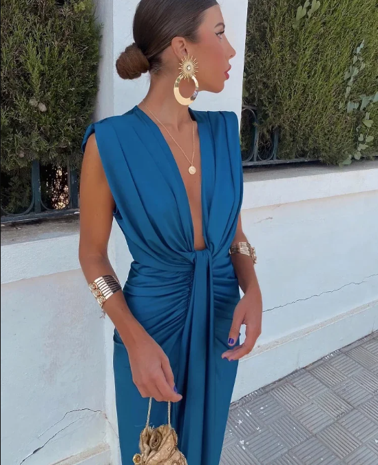 Elegant Pleated Maxi Dress - Flowing Style