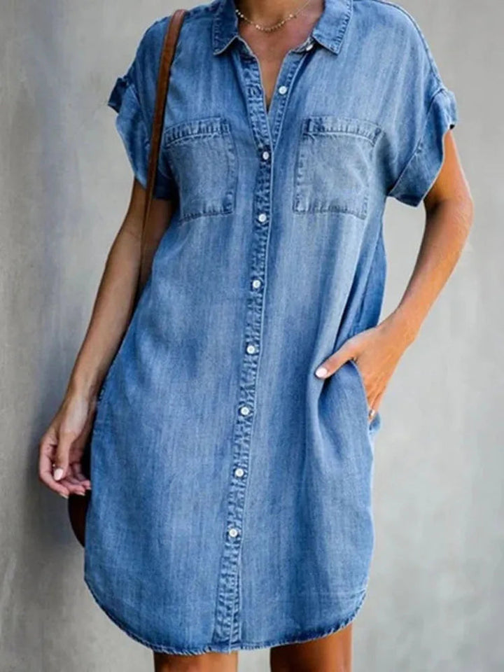 Denim Shirt Dress – Relaxed Fit with Functional Pockets for Effortless Summer Style
