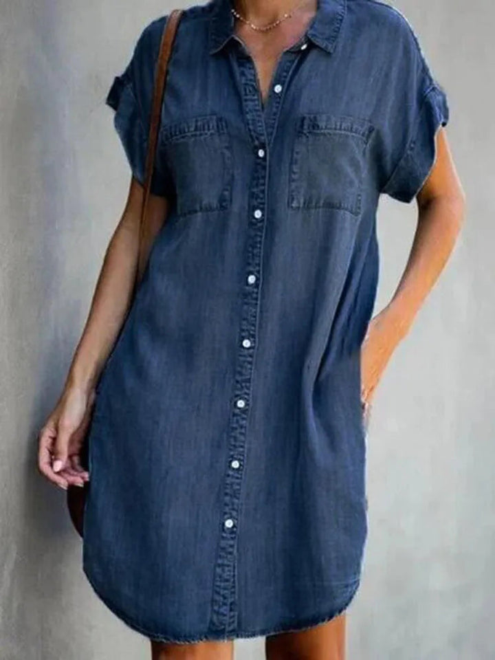 Denim Shirt Dress – Relaxed Fit with Functional Pockets for Effortless Summer Style