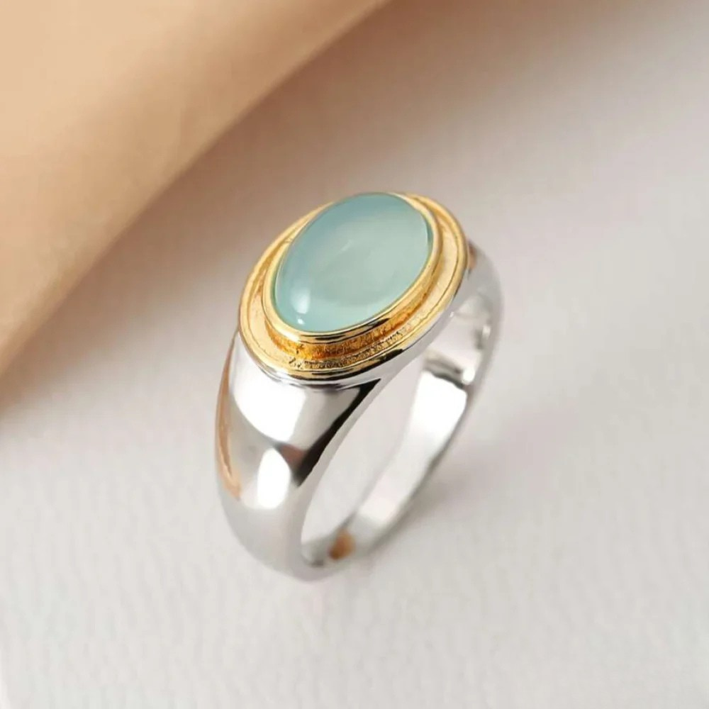 Ensley | Women’s Green Moonstone Ring with Bezel