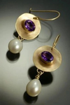 Vintage Gold Earrings with Purple Zirconia and Pearls